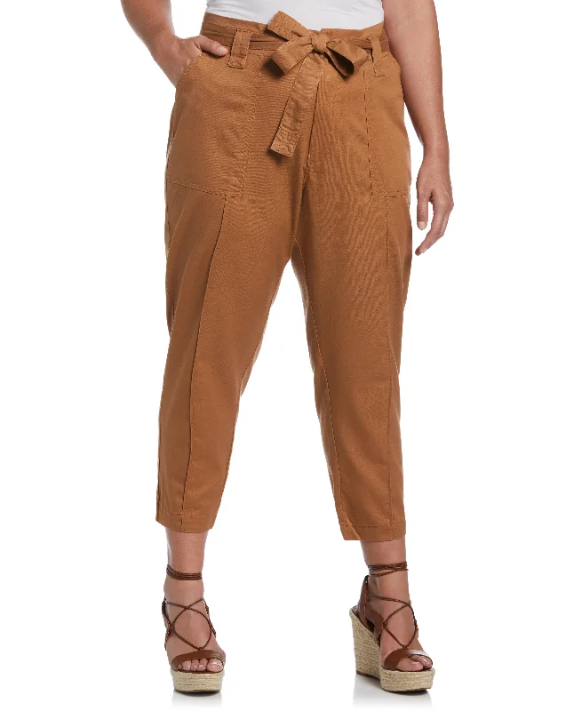 women's wool pantsPlus Size Twill Crop Pant with Removable Tie Belt