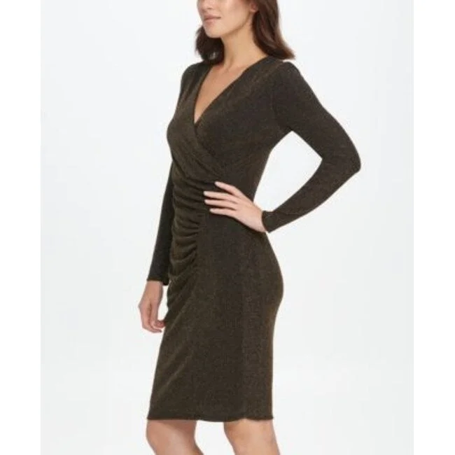 Flattering Long Sleeves DressDkny Women's Long Sleeve V Neck Above The Knee Sheath Cocktail Dress Black Size 6