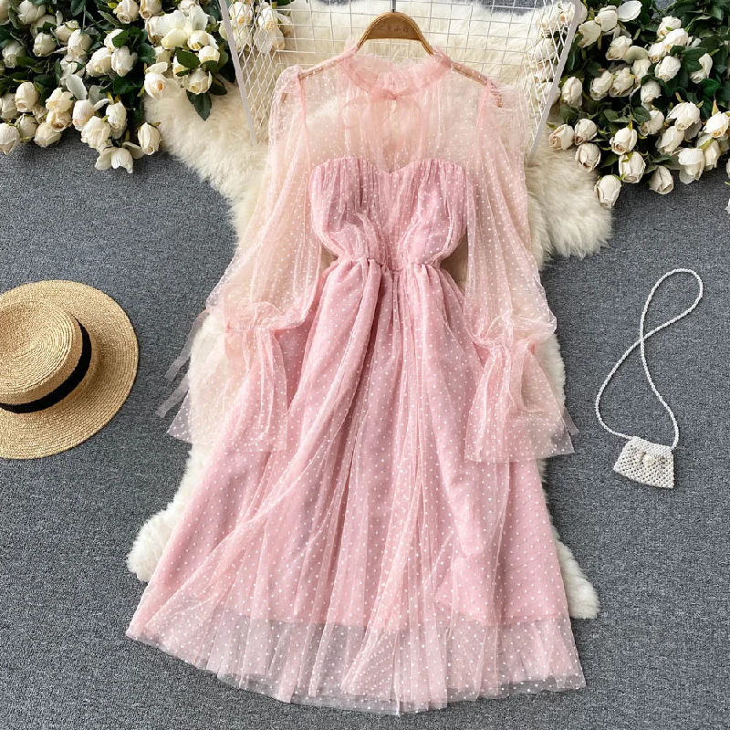 Funky Long Sleeves Maxi DressCute Tulle Long Sleeve Dress Fashion Dress  10659