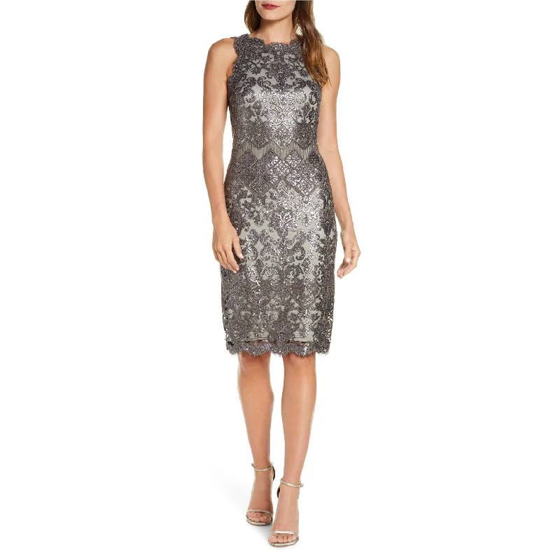 Sleeveless Dress GlamourTadashi Shoji Womens Sleeveless Sequin Lace Sheath Dress, Grey, 10