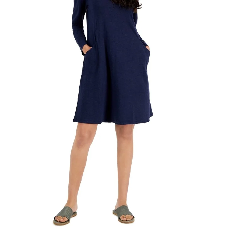 Fuzzy Knit Long Sleeves DressEileen Fisher Women's V Neck Long Sleeve Knit Dress Blue Size Xx-Small