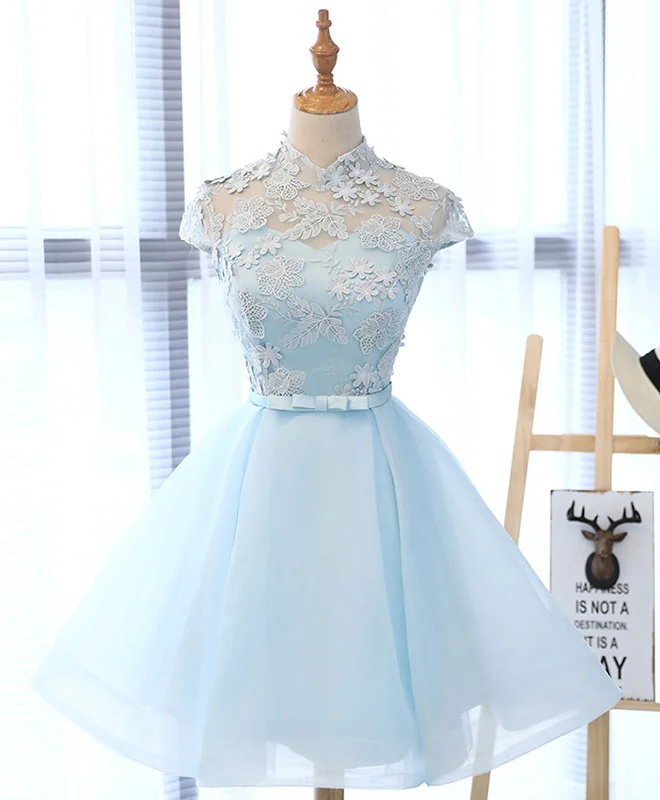 ball gown prom dressesCute Blue Lace Tulle Short Prom Dress. Cute Homecoming Dress