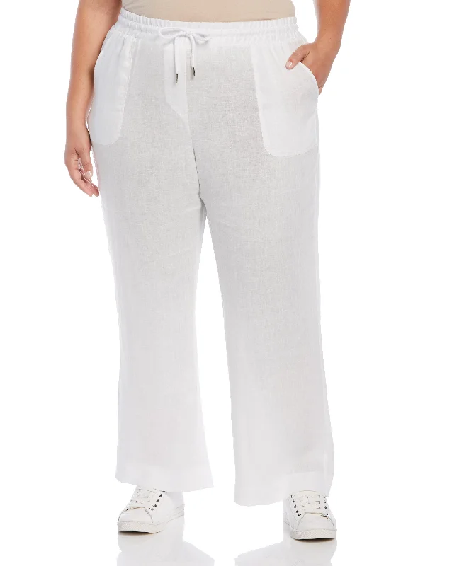 women's luxury pantsPlus Size Wide Leg Drawstring Linen Pant