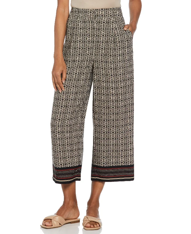 women's silk pantsMedallion Print Wide Leg Crop Pant