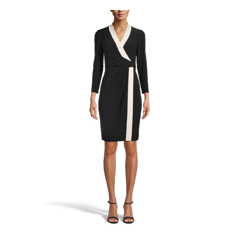 Full-Length Long Sleeves Formal GownAnne Klein Women's Colorblock City Long Sleeve Dress Black Size Large