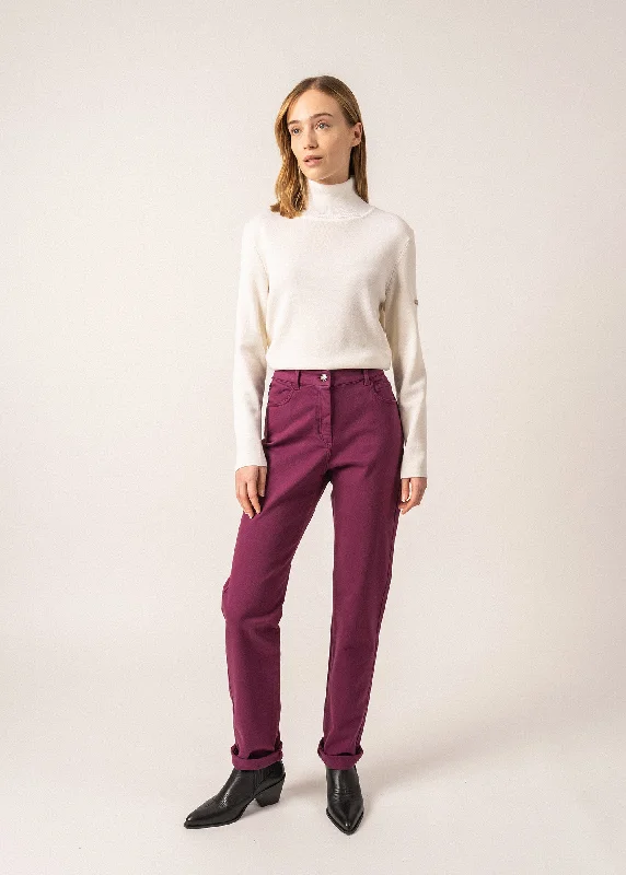 women's relaxed-fit pantsPatricia straight pants - elasticated waist, in stretch cotton (PRUNE)