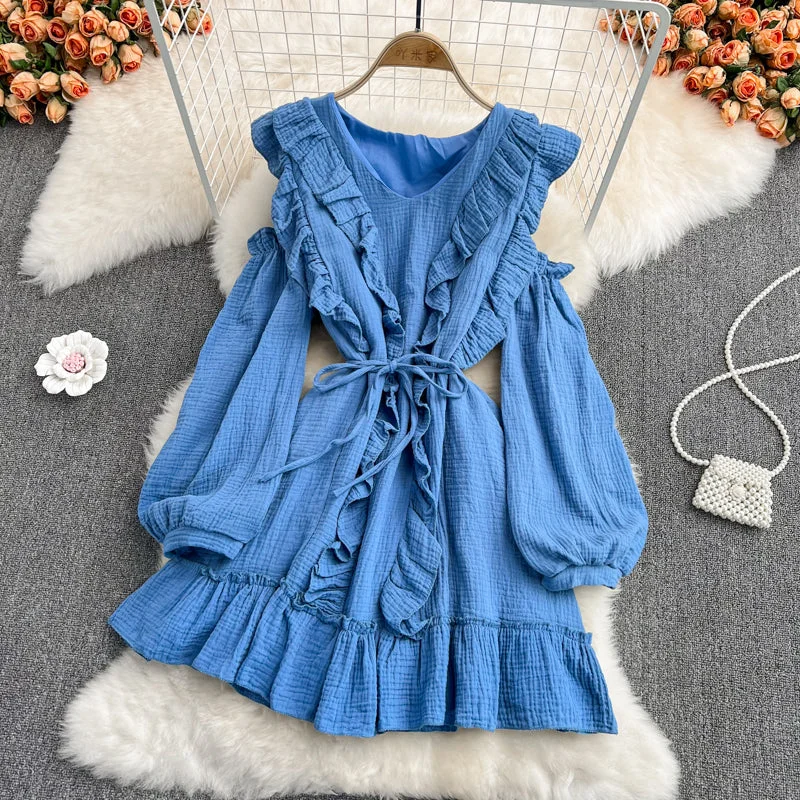 Full-Length Long Sleeves Mermaid DressBlue V Neck Long Sleeve Dress Fashion Dress  10916