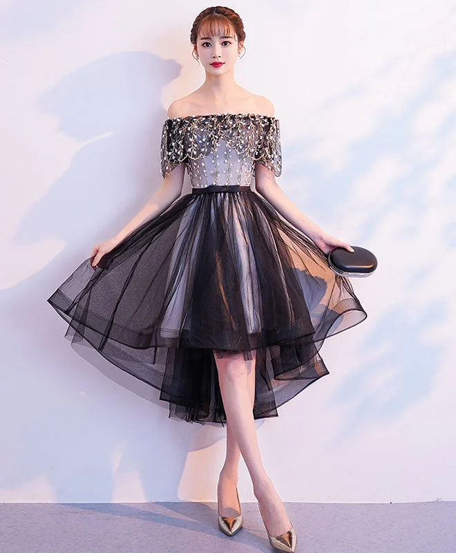 prom dresses with beaded accentsBlack Tulle Lace Short Prom Dress, Black Tulle Homecoming Dress