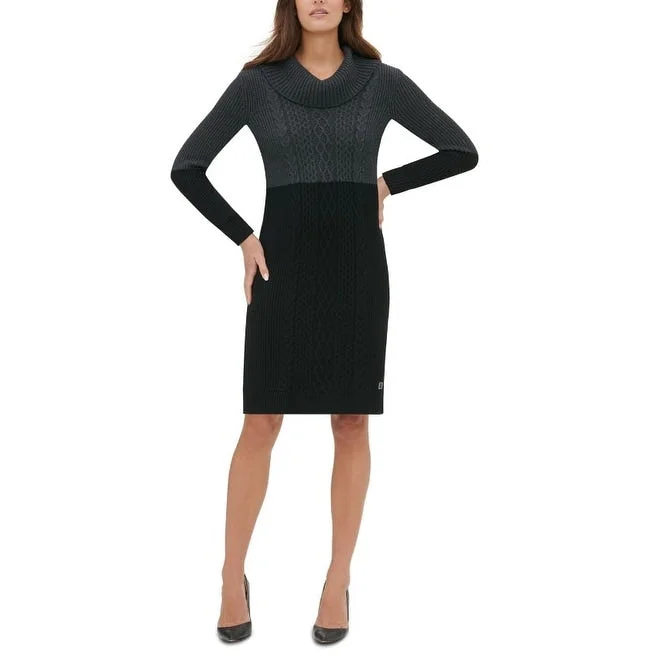 Formal Long Sleeves Lace-Up DressTommy Hilfiger Women's Black Long Sleeve Turtle Neck Above The Knee Sheath Wear To Work Dress Gray Size Large