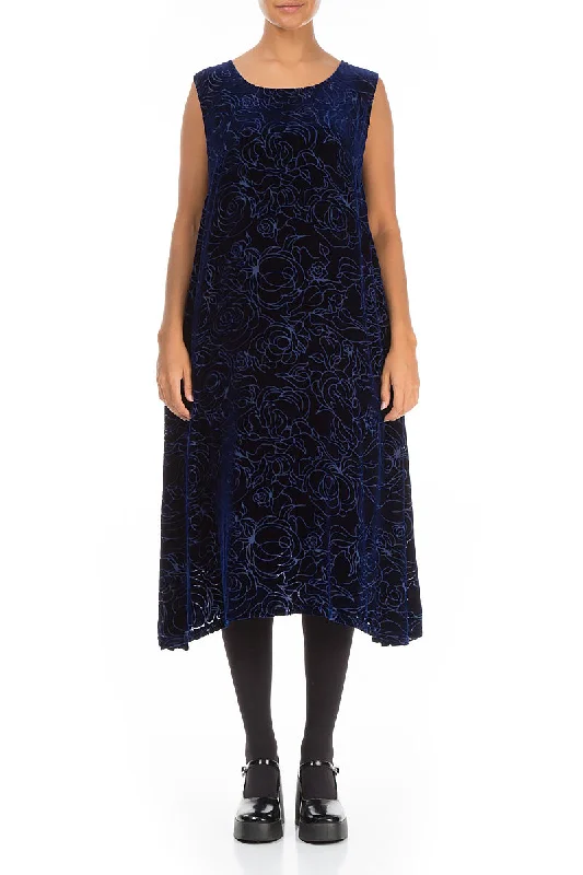 Sleeveless Dress In SatinSleeveless Devoré Roses Sapphire Silk Velvet Dress