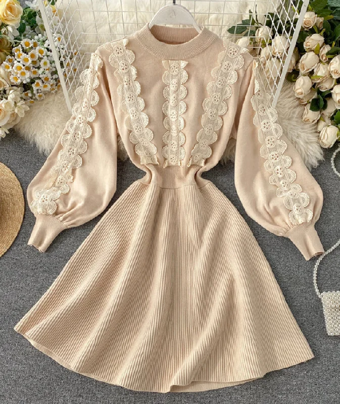 Flexible Long Sleeves Bridesmaid DressA line long sleeve lace sweater dress  198