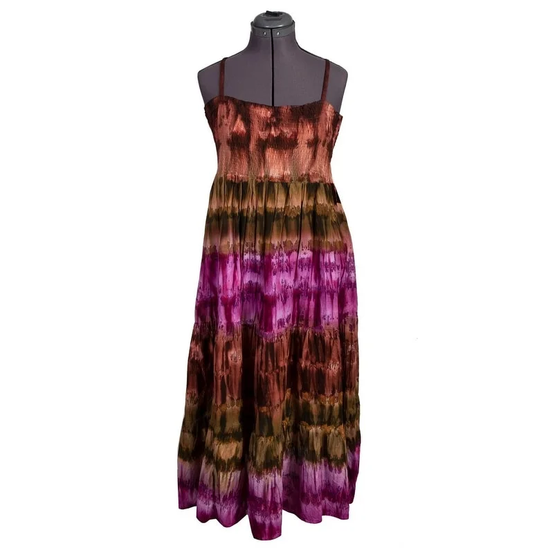 Sleeveless Dress For BeachScully Western Dress Womens Sleeveless Tie Dye Smocked Cafe F0_HC72