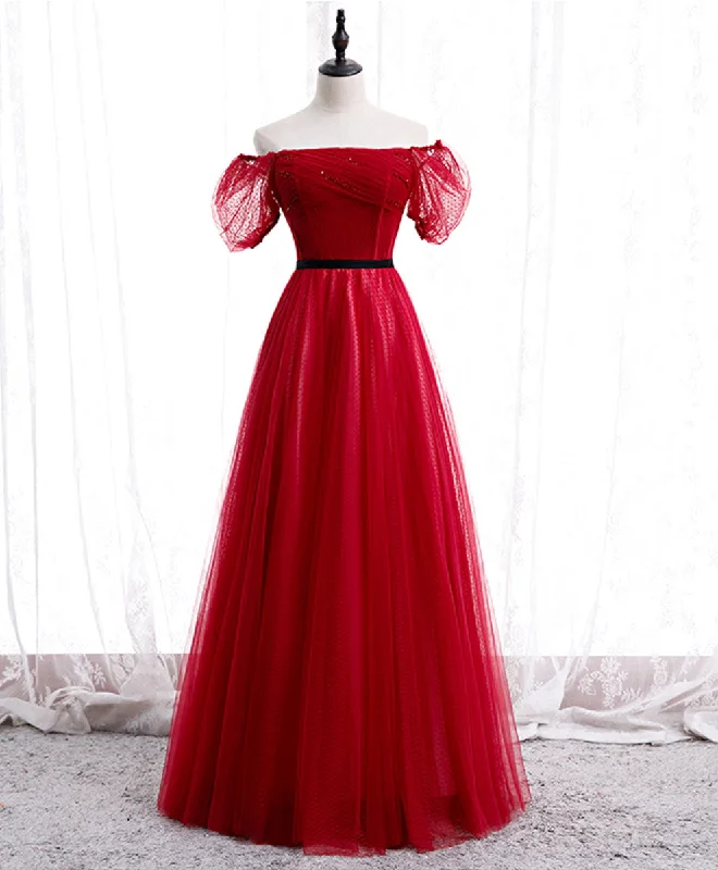 halter prom dressesBurgundy Tulle Lace Long Prom Dress Burgundy Formal Dress