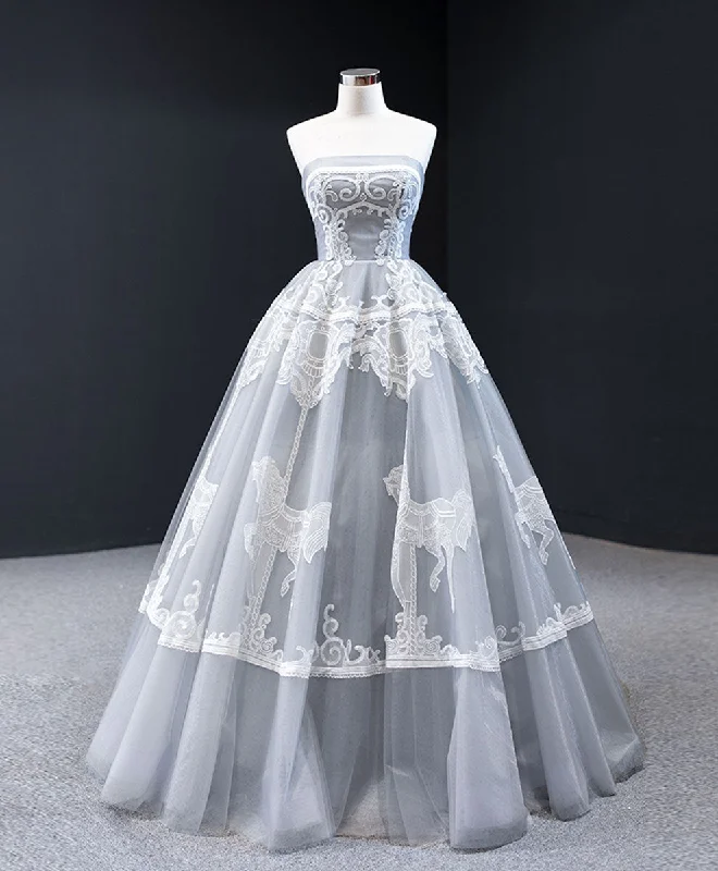 prom dress inspiration galleriesGray Sweetheart Tulle Lace Long Prom Dress Gray Tulle Formal Dress