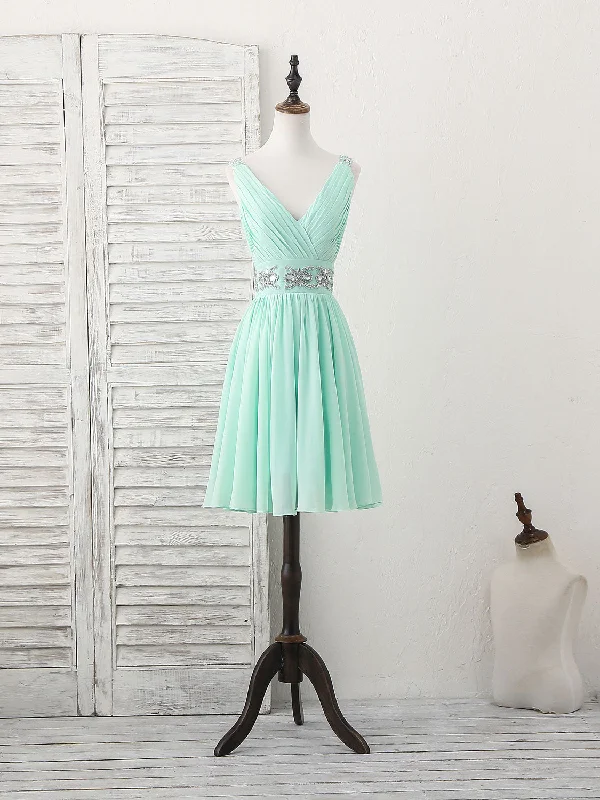 tulle prom dressesGreen V Neck Chiffon Short Prom Dress, Green Homecoming Dress