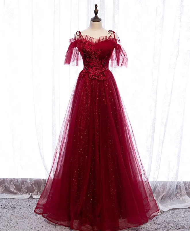 tulle prom dressesBurgundy Sweetheart Tulle Lace Long Prom Dress Burgundy Formal Dress