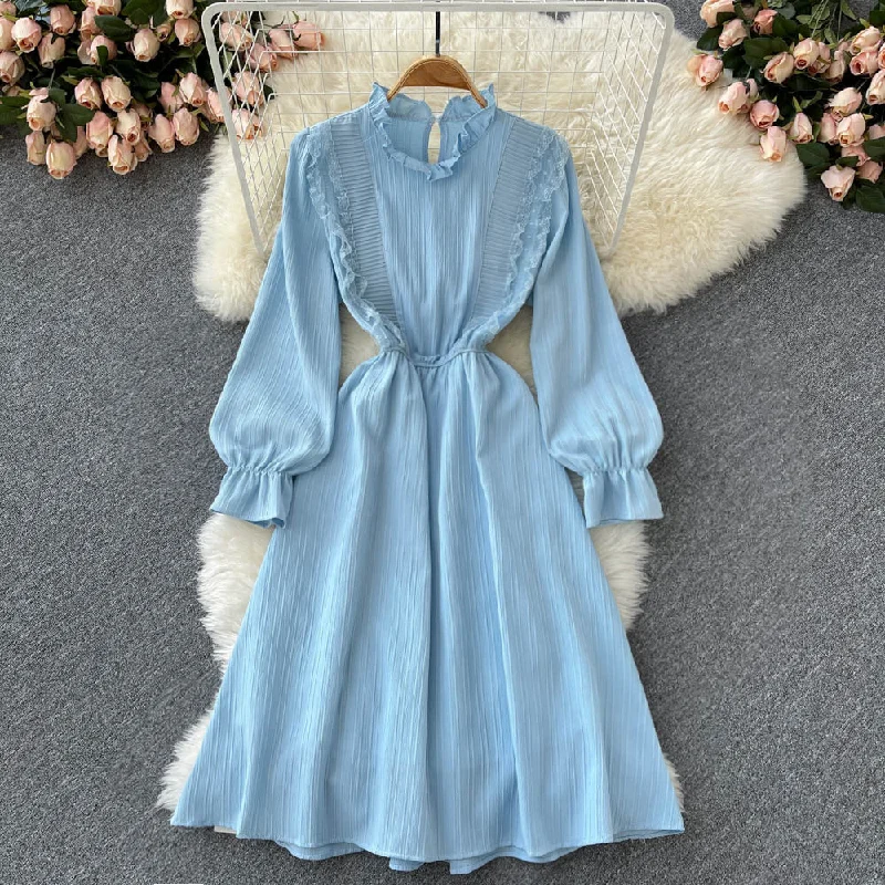 Fresh Floral Long Sleeves DressCute A Line Long Sleeve Dress Fashion Dress  10776