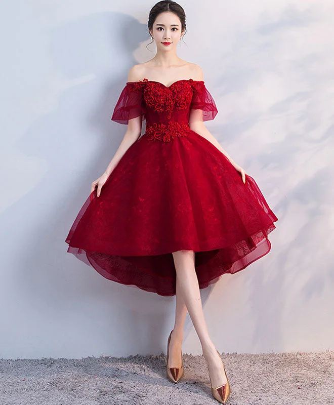 petite prom dressesBurgundy Tulle Short Prom Dress, Homecoming Dress