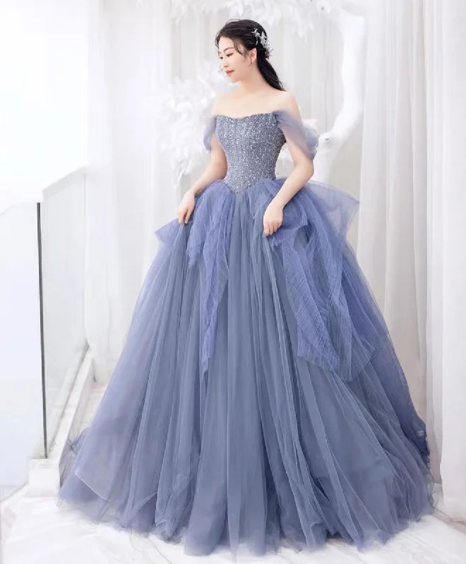 ready-to-wear prom dressesBlue Sweetheart Neck Tulle Beads Sequin Long Prom Dress,Blue Graduation Dress