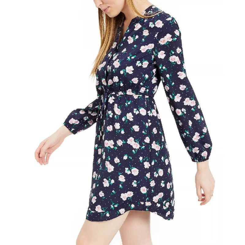 Flirty Long Sleeves Shift DressMaison Jules Women's Floral Long Sleeve V Neck Short Sheath Dress Blue Size Xx-Small