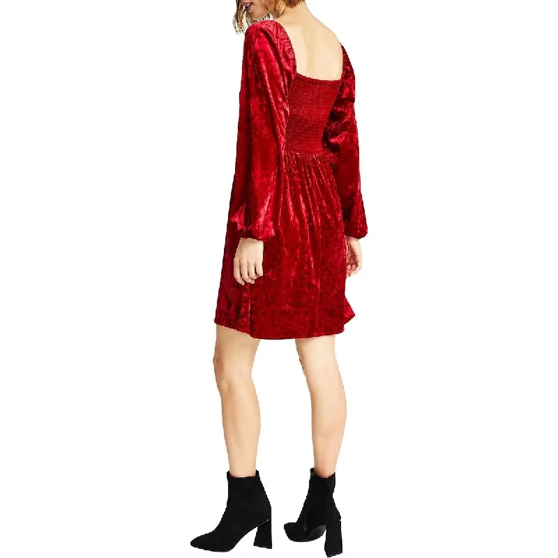 Fashionable Long Sleeves DressBar Iii Women's Velvet Smocked Long Sleeve Dress Red Size Small