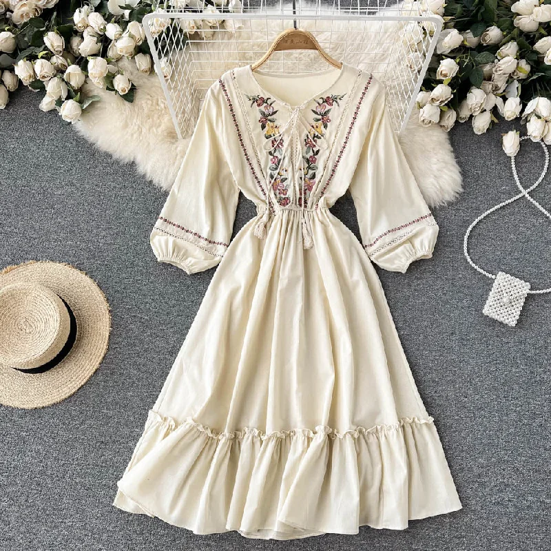 Fitted Formal Long Sleeves DressSimple A Line Embroidery Long Sleeve Dress  10764