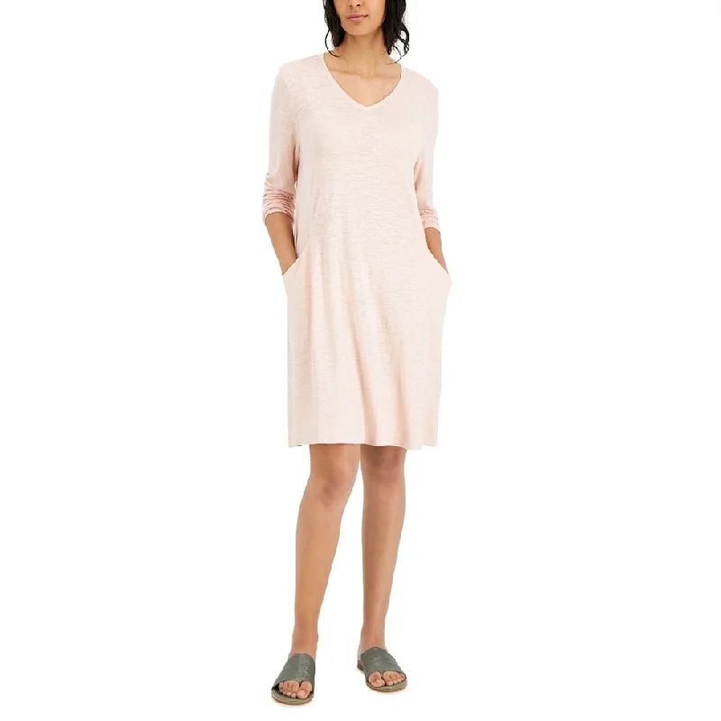 Fashionable Long Sleeves DressEileen Fisher Women's V Neck Long Sleeve Knit Dress Pink Size Large