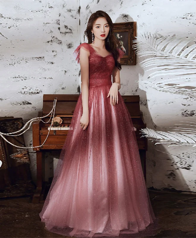 mermaid prom dressesSimple Sweetheart Tulle Sequin Long Prom Dress, Aline Burgundy Formal Dress