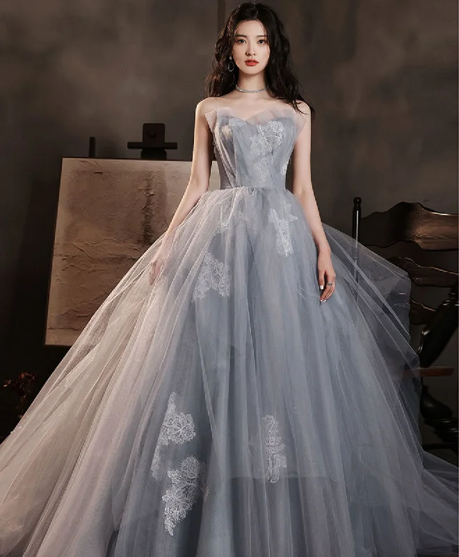 bespoke prom dressesGray Tulle Lace Long Prom Dress Gray Tulle Formal Dress