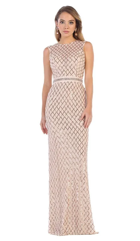 Formal Dress for PageantsMay Queen - MQ1606 Sequined Lattice Sheer Sheath Gown