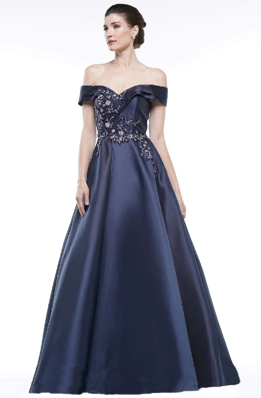 Formal Dress for Formal DancesMarsoni by Colors - MV1008 Floral Beaded Surplice Off Shoulder Gown