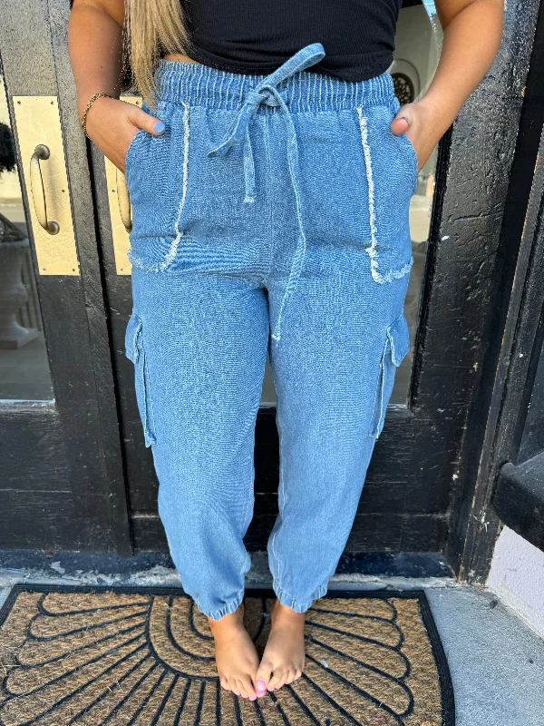 women's denim jeans for a day at the beachDenim Jean joggers