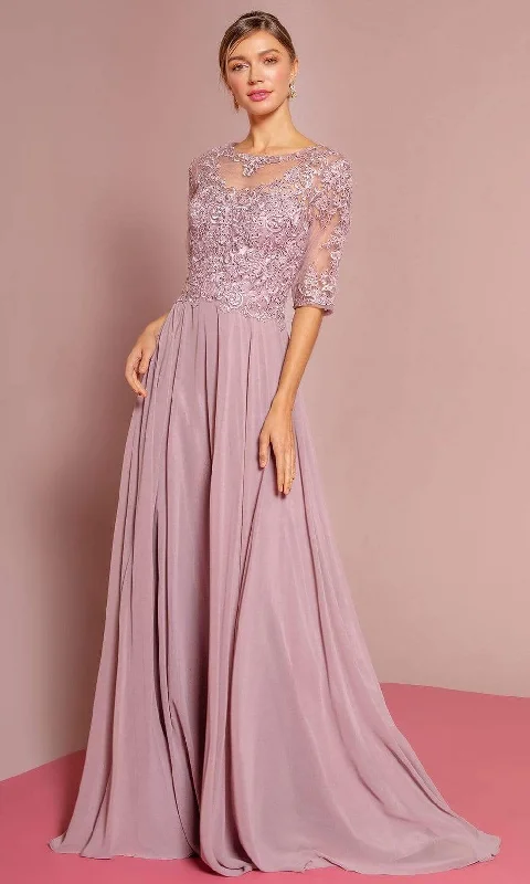 Formal Dress for Destination WeddingsElizabeth K - GL2681 Half Sleeve Embroidered Illusion Lace Gown