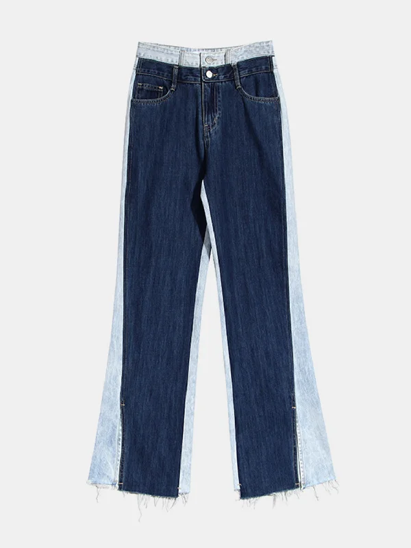 women's denim jeans for travelContrast Button Fly Slit Frayed Hem Jeans