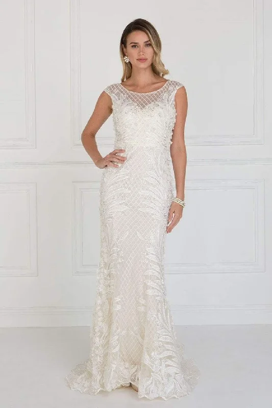 Formal Dress for Runway ShowsElizabeth K Bridal - GL1534 Cap Sleeve Foliage Ornate Lattice Mermaid Gown