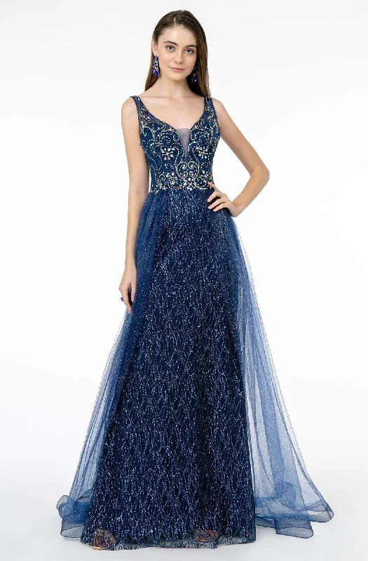 Formal Dress for Oscar NightsGLS by Gloria - GL1840 Jeweled Bodice Glitter Overskirt Gown