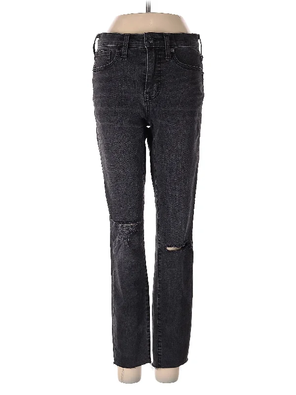 women's distressed denim jeans with holesMid-Rise Straight-leg Jeans in Dark Wash