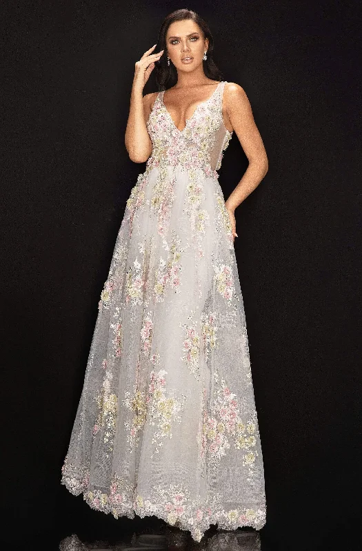 Men's Formal Dress CodesTerani Couture - 2011P1171 Floral Applique Deep V-neck Ballgown