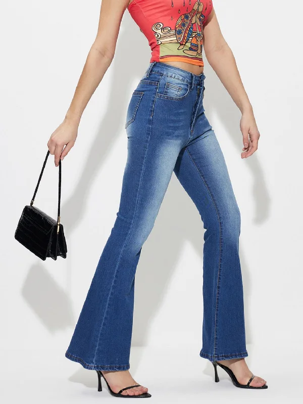 women's elastic waist denim jeansMid-Rise Waist Bootcut Jeans