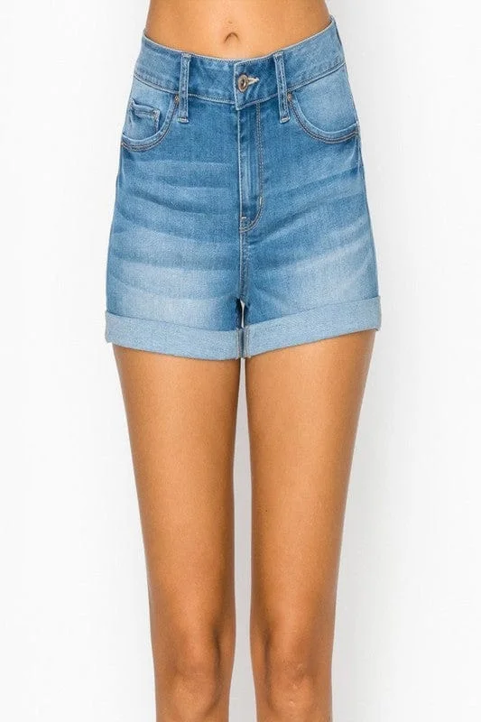 women's relaxed-fit denim jeansMedium Wash Cuffed Denim Shorts