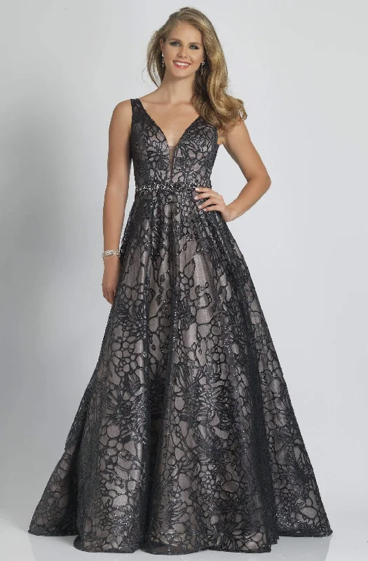 Formal Dress for Polo MatchesDave & Johnny - Deep V-Neck Embroidered Gown A9385W - 1 pc Black In Size 16W Available