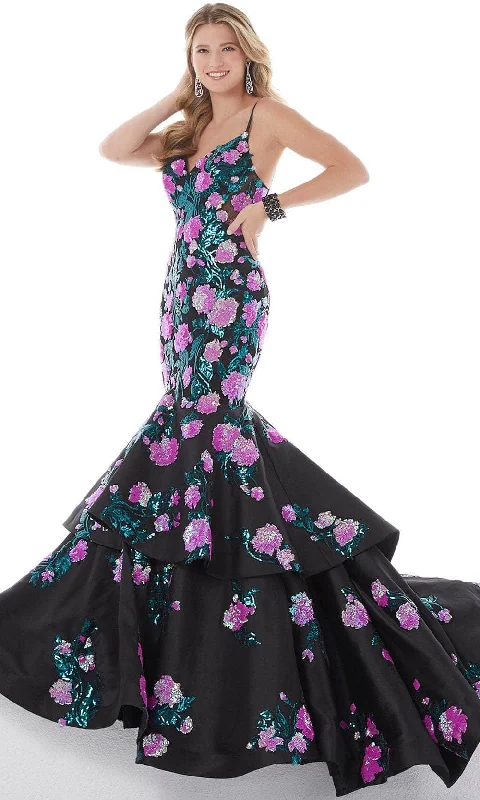 Classic Formal Dress StylesPanoply - 14095 Floral Sequin Tiered Gown