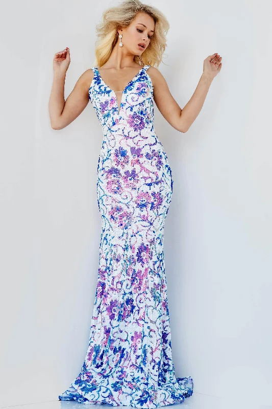 Formal Dress for Humanitarian AwardsJovani - 08257 Sleeveless Floral Sequin Long Gown