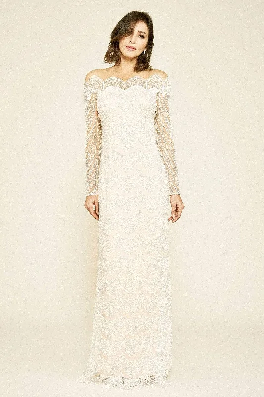 Formal Dress for Theme Park EventsTadashi Shoji - Bogan Long-Sleeve Embroidered Gown