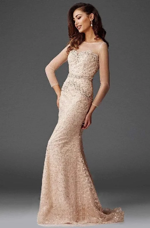 Formal Dress for Formal DancesClarisse - M6427 Mesh Sleeved Embroidered Long Gown