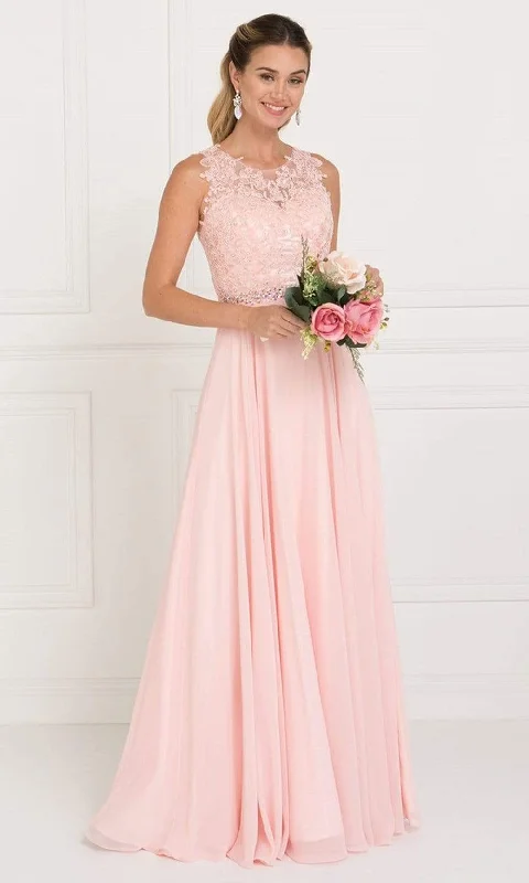 Formal Dress for Cruise Ship EventsElizabeth K - GL2417 Illusion Jewel Embellished Lace A-Line Gown