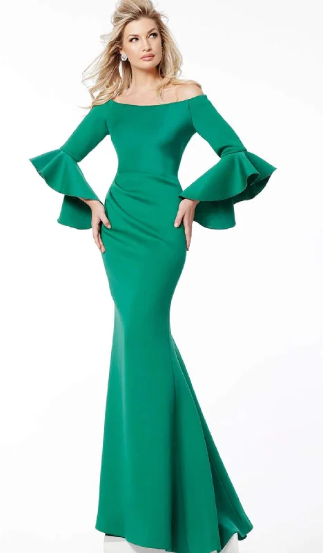 Formal Dress for Garden WeddingsJovani - 59993 Off Shoulder Bell Sleeve Draping Mermaid Gown