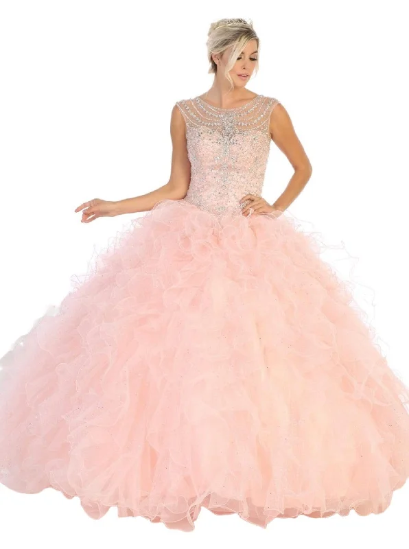 Formal Dress for Science AwardsMay Queen - LK124 Cap Sleeve Crystal Ornate Ruffled Ballgown