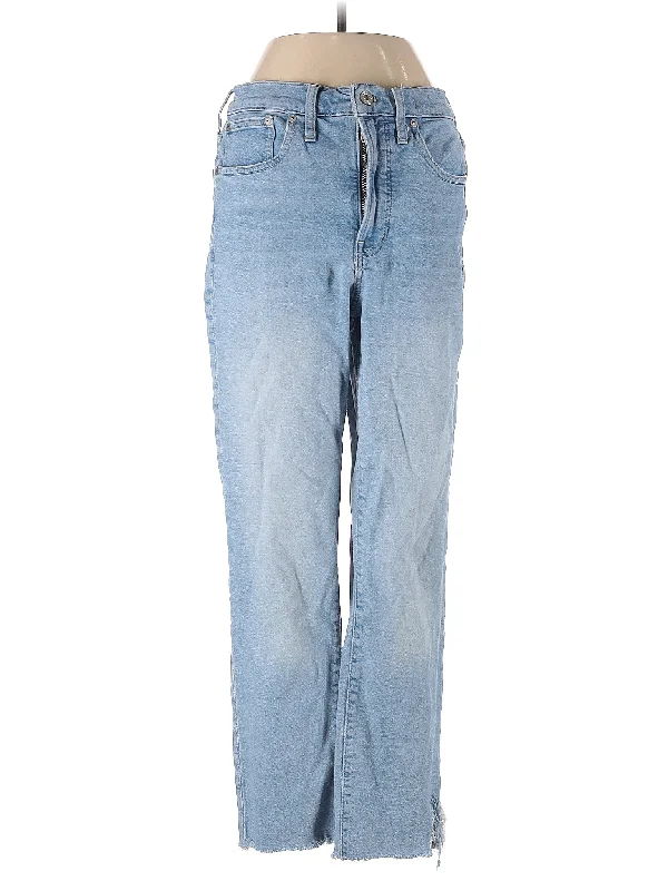 women's denim jeans with raw hemsMid-Rise Straight-leg Jeans in Light Wash