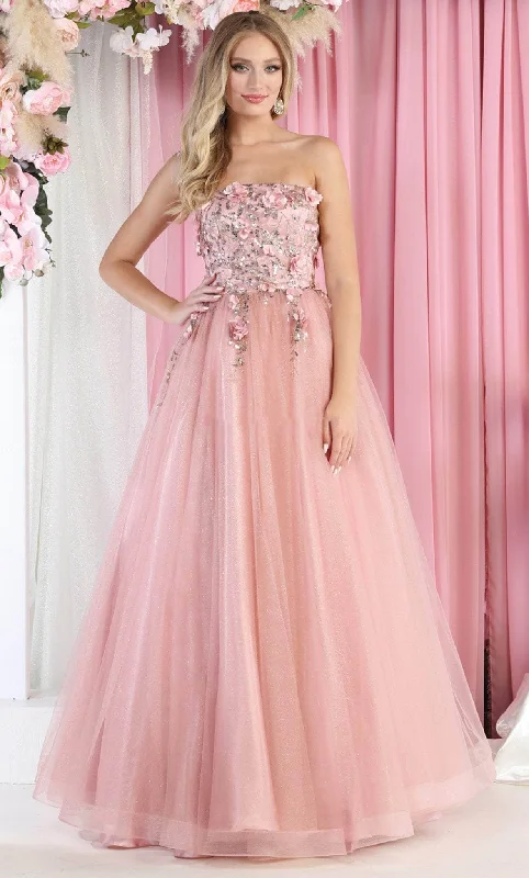 Formal Dress for Costume BallsMay Queen RQ7968 - Straight Neck Floral Long Gown